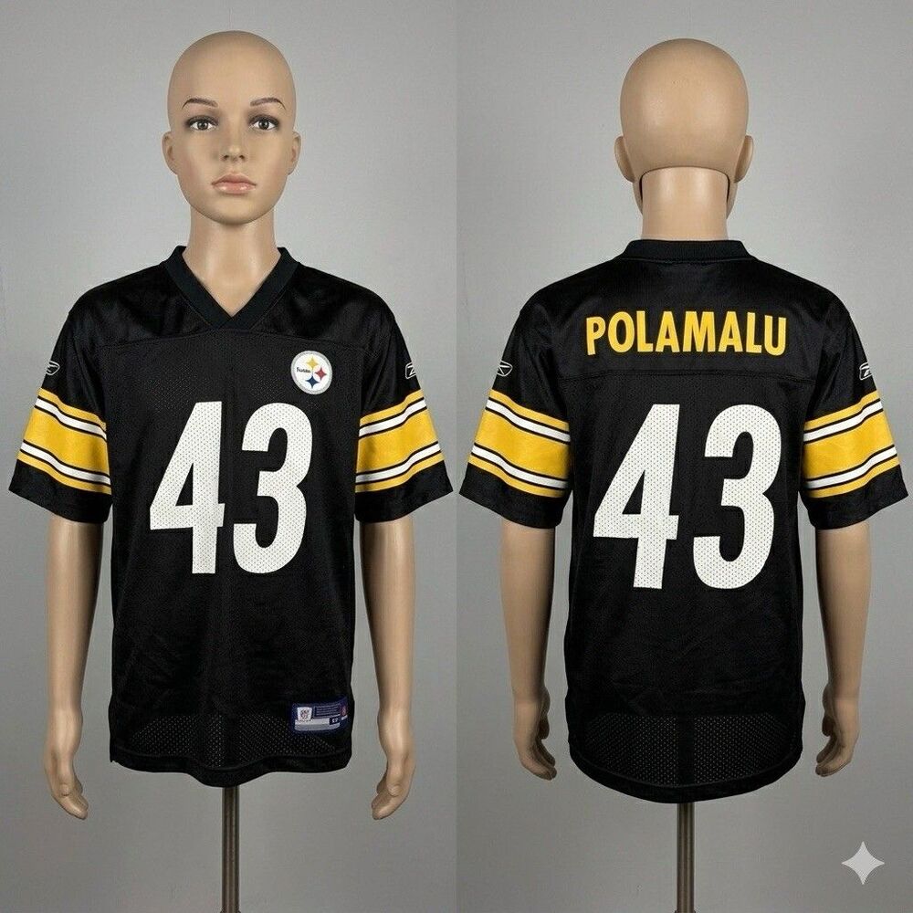 Reebok Youth Large Pittsburgh Steelers #43 Polamalu Mesh Jersey Black